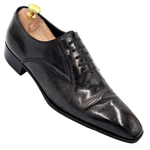 Italian Artioli Mens size 9 Smokey Brown Grey Leather Dress Shoes Luxury Oxfords - Picture 3 of 13